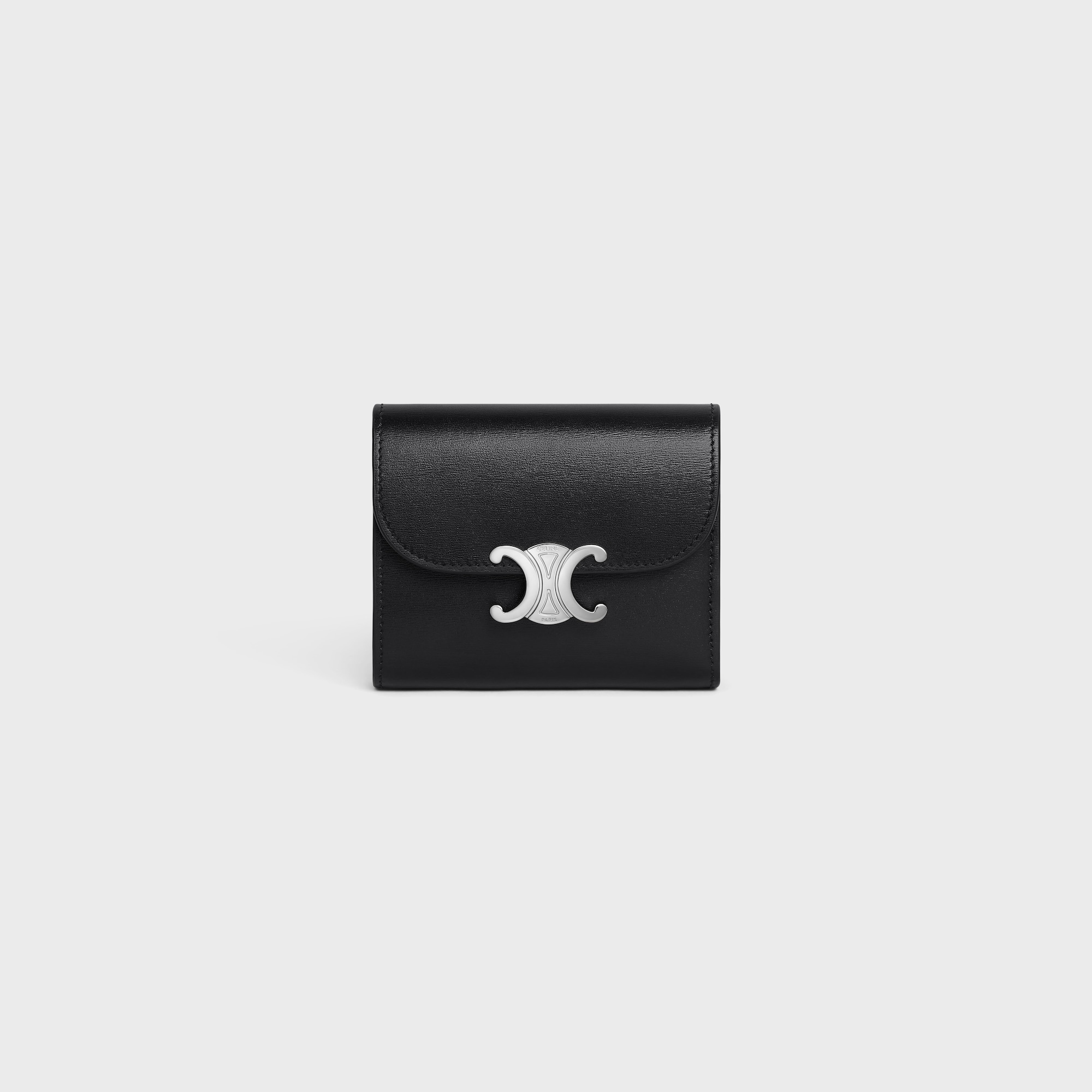 SMALL FLAP WALLER TRIOMPHE IN SHINY CALFSKIN BLACK - Image 1